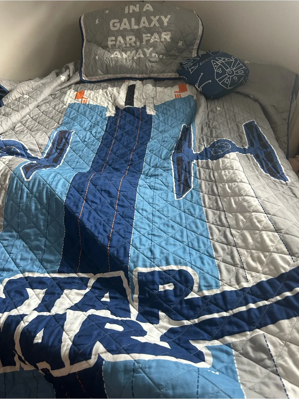 Star Wars Blue and Gray Kids Twin Quilted Bedding Set